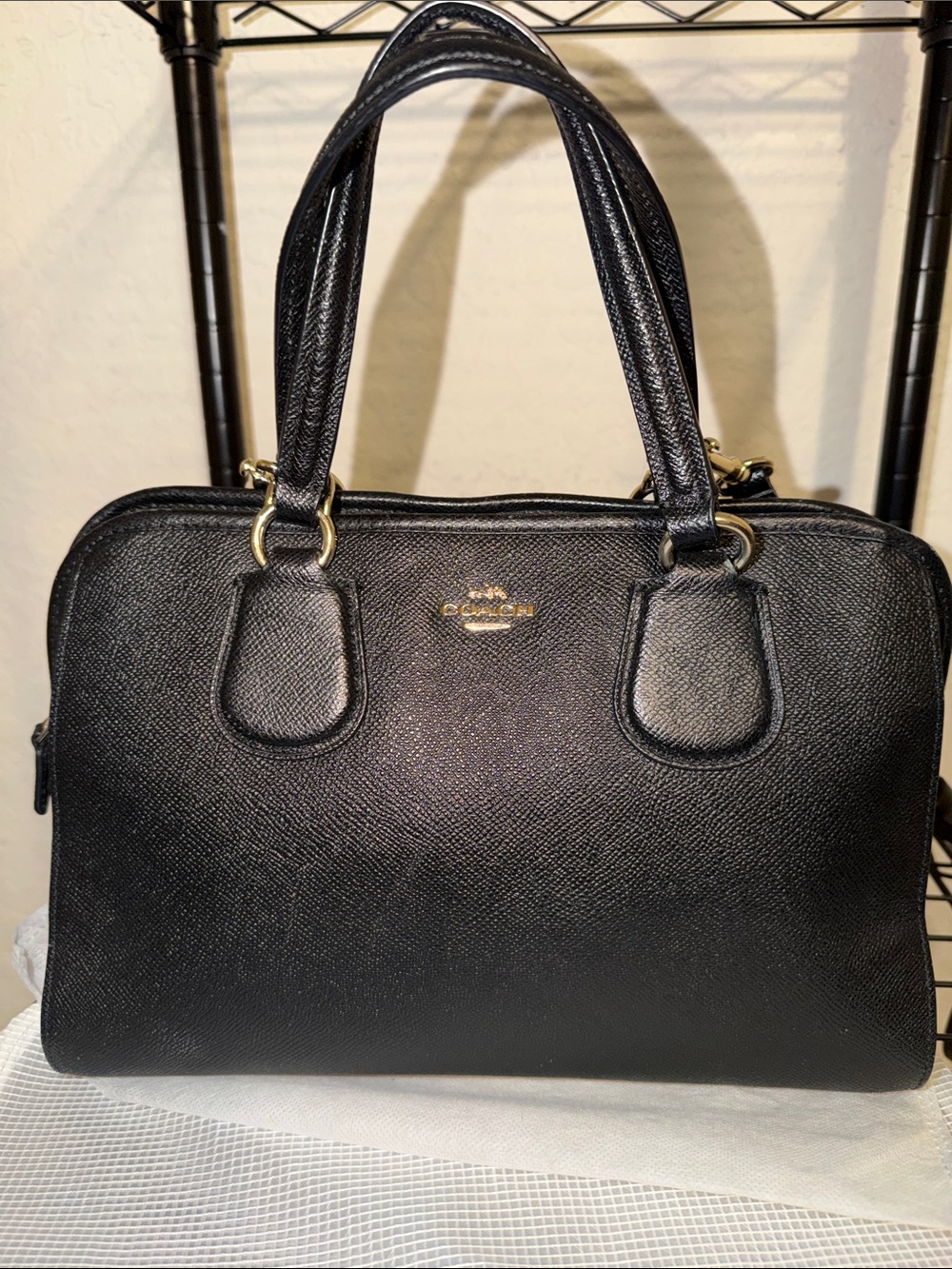 Coach Black Saffiano Leather Satchel with Gold Hardware